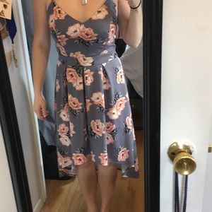 Grey floral high low dress